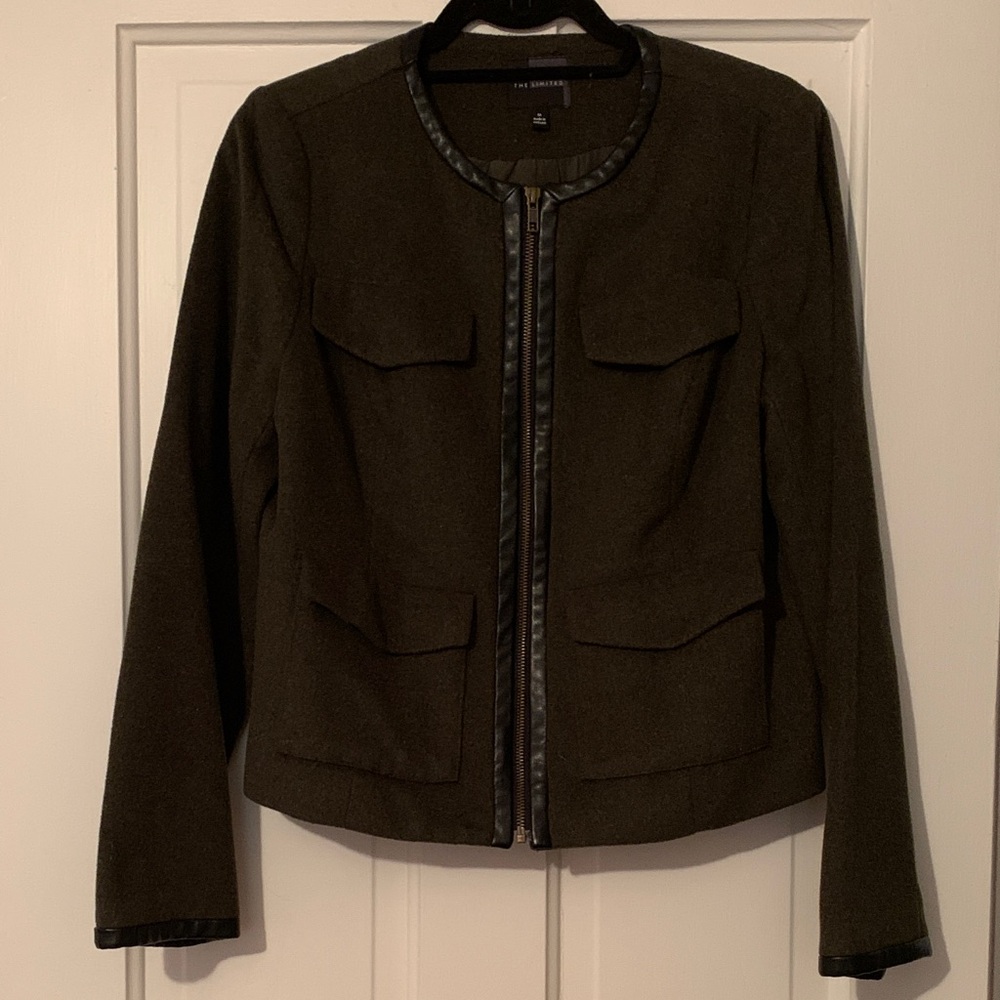Zara Dark Gray Women's Blazer with Black leather Trim